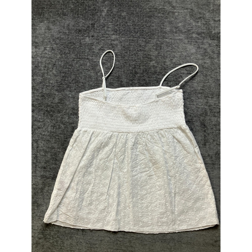 Faded Rose Cami Top Womens Medium White Eyelet‎ Smocked Summer Spaghetti Strap